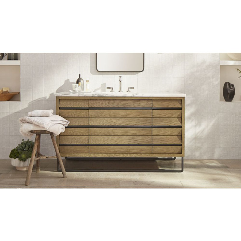Alisal 55" Single Bathroom Vanity Base Only, Greige Oak/Brushed Pewter