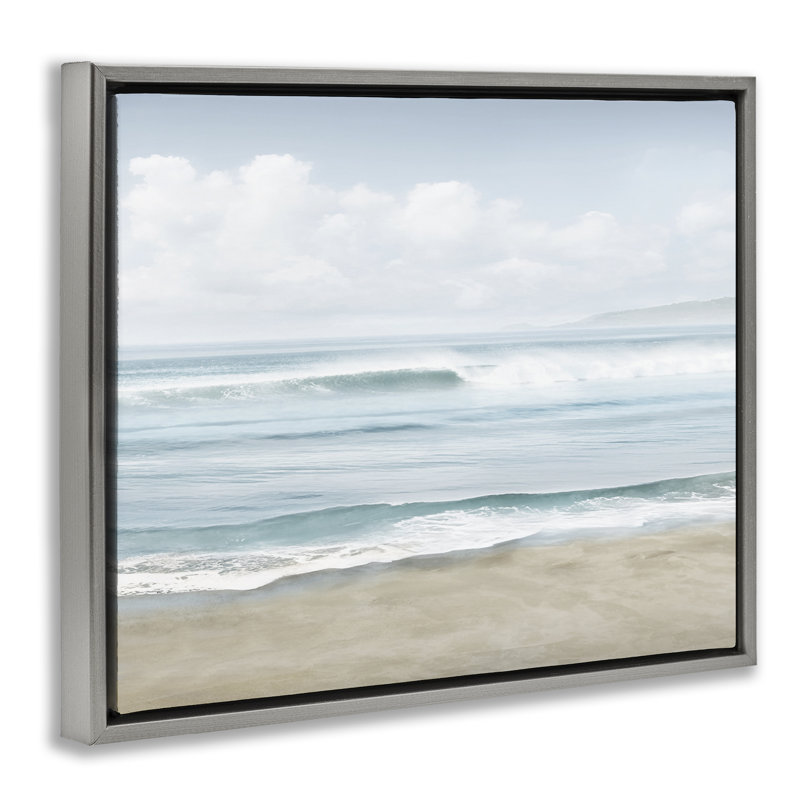 Art mural sur toile flottant noir apaisant, "vagues apaisantes" par Mike Calascibetta, Cadre flottant gris lustré