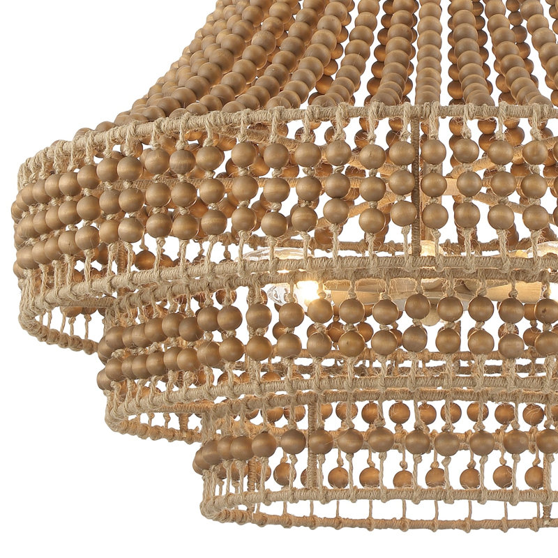 Ana 6-Light Dimmable Wood and Wrought Iron Tiered Chandelier