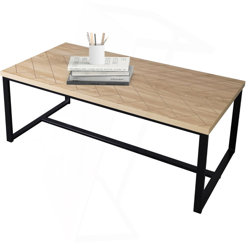 Table basse moderne Bali Coastal avec plateau en bois naturel et pieds en métal noir