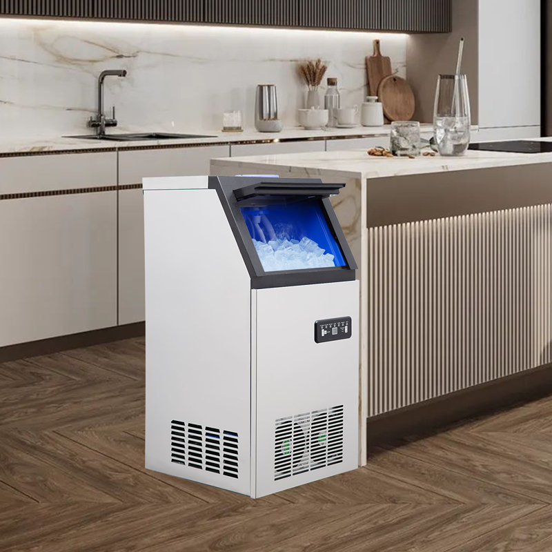 Machine à glaçons commerciale sous le comptoir 120LBS / 24H, machine à glaçons autoportante avec bac de rangement 24LBS, double entrée d'eau, contrôle DEL et auto-nettoyage pour le bar à la maison
