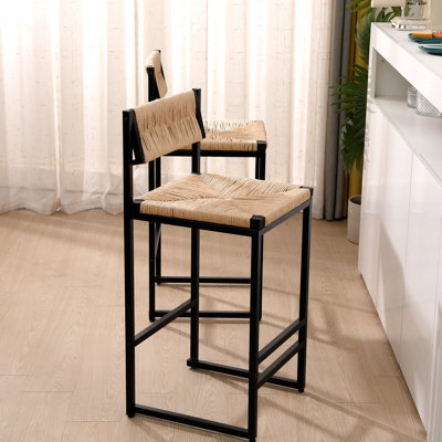 Tabourets de bar Honey de 2, chaises en corde de papier. Fabrication en métal, sièges confortables. Pour la cuisine, la salle à manger et le comptoir. Facile à installer, 2 chaises à la mode, siège pour intérieurs élégants