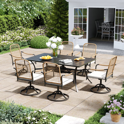 6-Person Rectangular Outdoor Patio Dining Set With Swivel Armchair