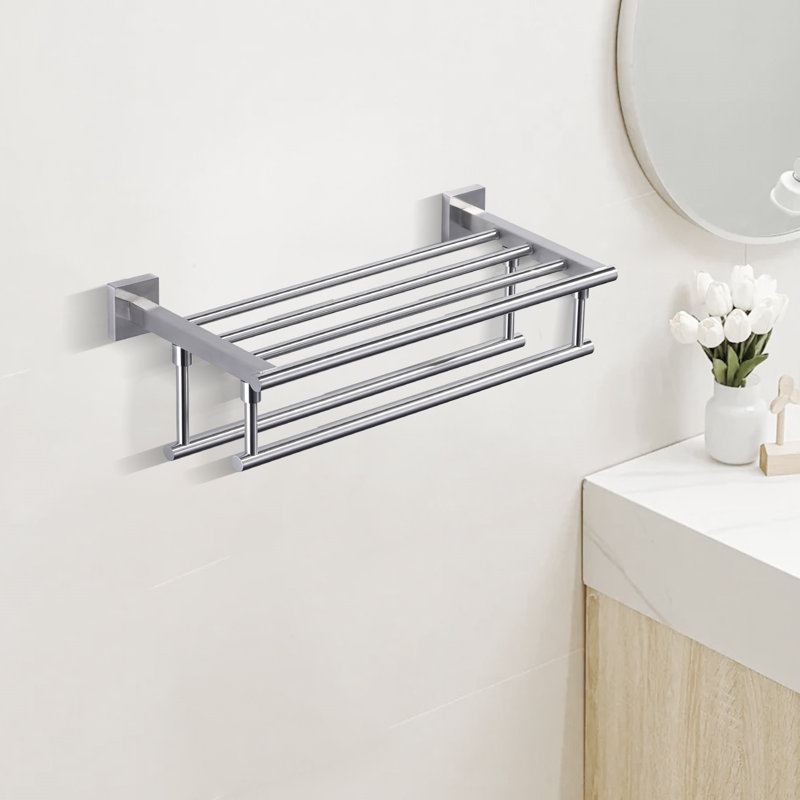 Porte-serviettes mural en acier inoxydable à 2 niveaux avec 2 barres à serviettes rondes 20 po, H 5,5 po x l 20 po x P 8 po
