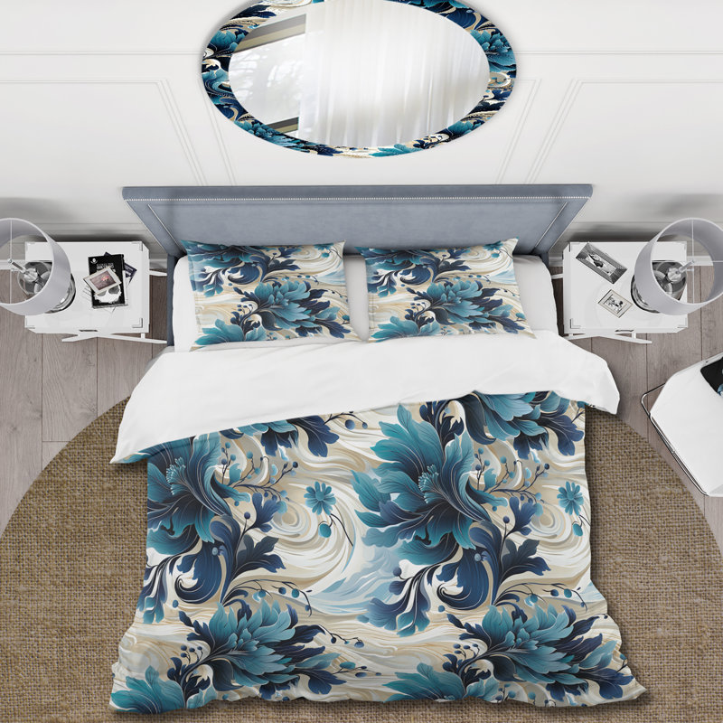 Ensemble de housse de couette Cottage Maritime Blues Nautical Flower Pattern