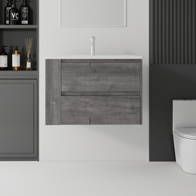 Meuble-lavabo flottant 30 po avec lavabo et tiroir à fermeture en douceur pour petites salles de bain