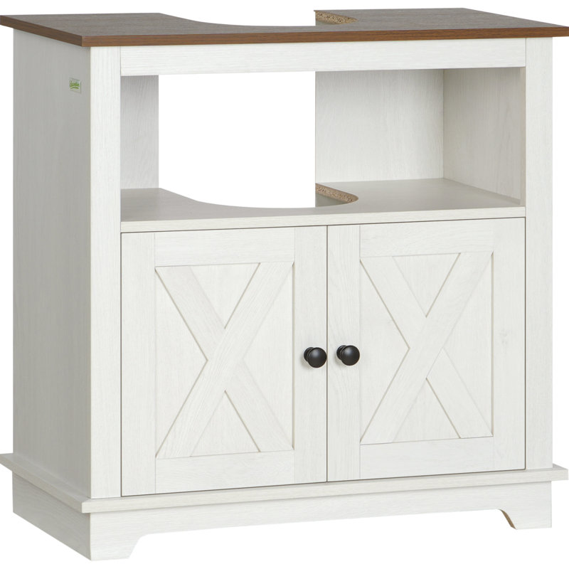 Meuble sous-évier de salle de bain blanc, double porte, rangement gain de place, style