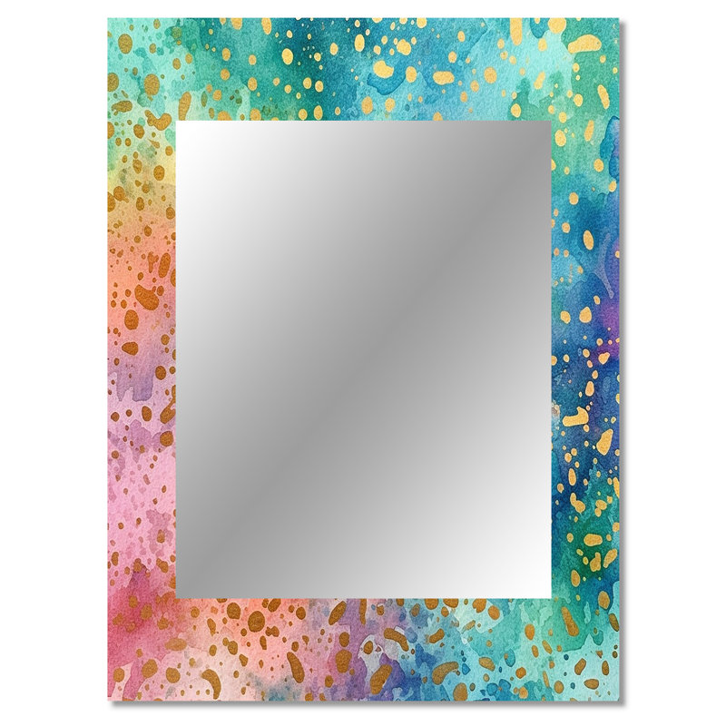 Green and Gold Rhythmic Waters II - Geometric Large Wall Mirror, Modern Unique Mirror, Printed Metal Art, 40" x 30"
