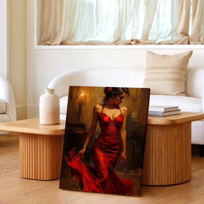 Sexy Woman in Red Dress Oil Painting Canvas Print Romantic Home Decor Wall Art, Decorative Home Accent, Living Room, Bedroom and Office Decor, Gallery Wall Artwork, Modern Interior Styling