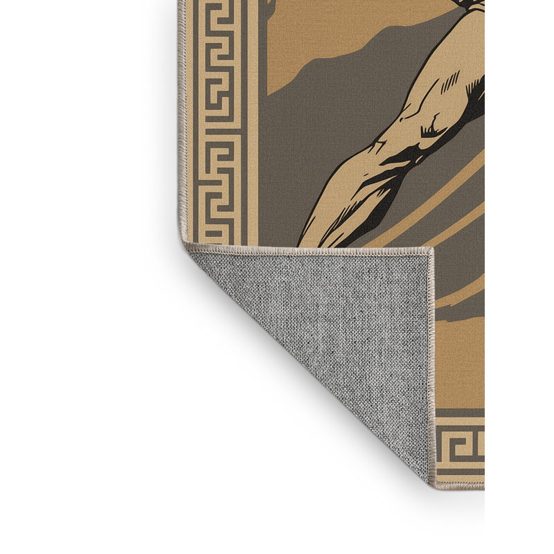 Machine Washable Bracondale Greek Olympic Wrestler Classic Oriental Rug in Beige – Beige Binding, 7x10