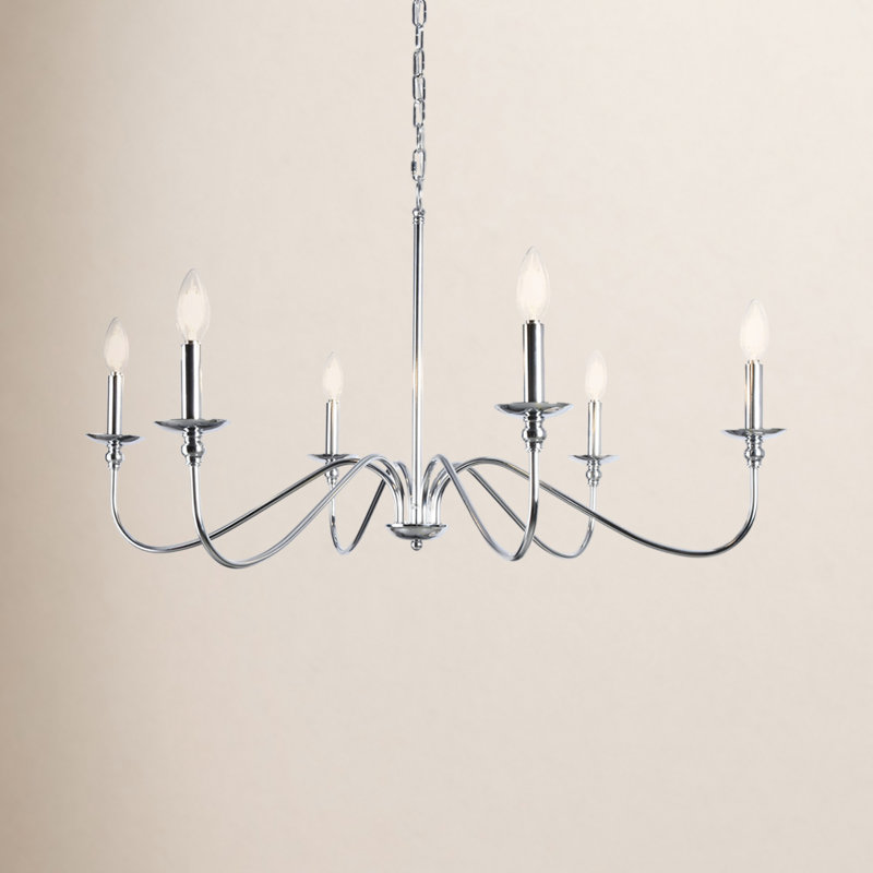 Ableton 6-Light Dimmable Candle Style Chandelier, Polished Nickel, 22" H x 42" W x 42" D