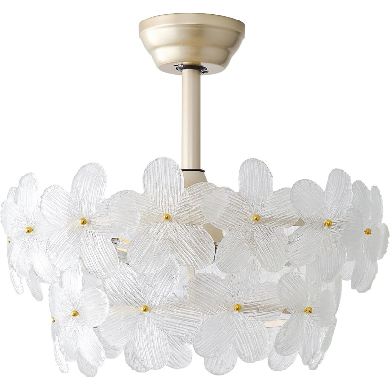 20" Gold Crystal Fandelier Ceiling Fans With Lights, Gold Flower Chandelier Ceiling Fan With Light Remote Control, Morden Caged With 6 Speeds For Bedroom, Nursery, Living Room(Clear)