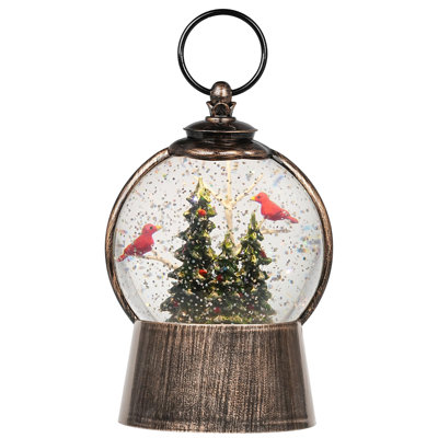 Cardinal & Christmas Tree Lighted Musical Snow Globe Lantern - Swirling Glitter | USB/Battery Operated Indoor Holiday Decor