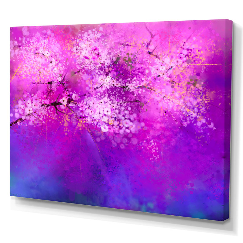 «Pink and Purple Cherry Blossoms Expression», reproduction sur toile flottante, H 30 po x l 40 po x P 1,5 po, Toile tendue