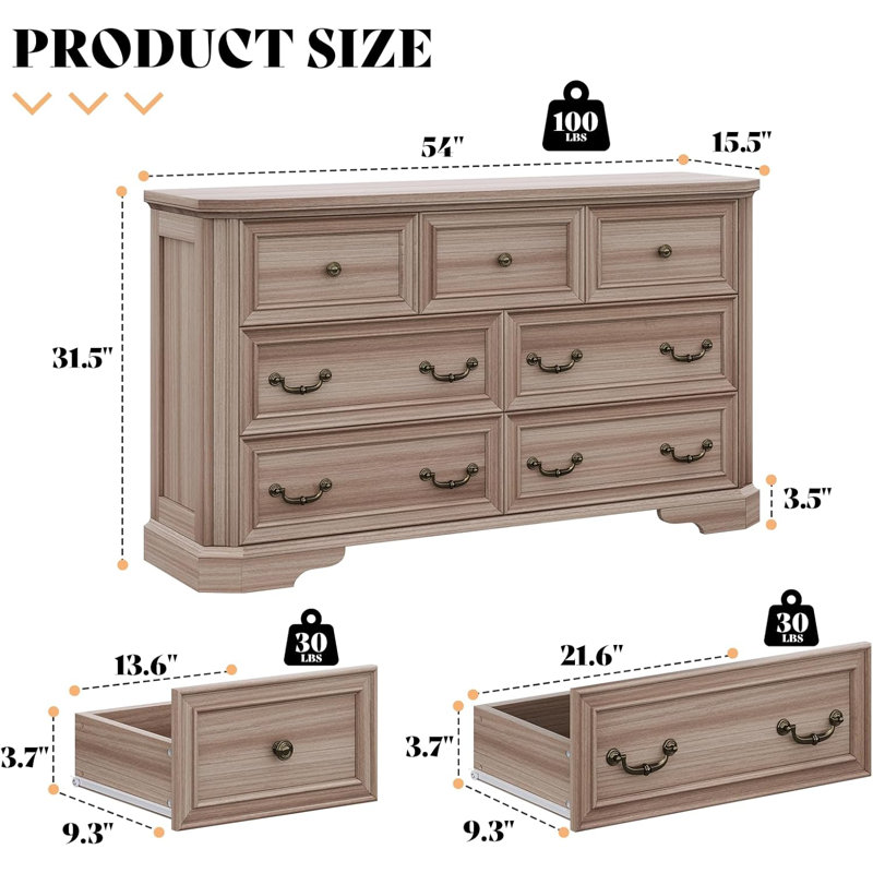 Commode double en bois 7 tiroirs Coghiel, Gris