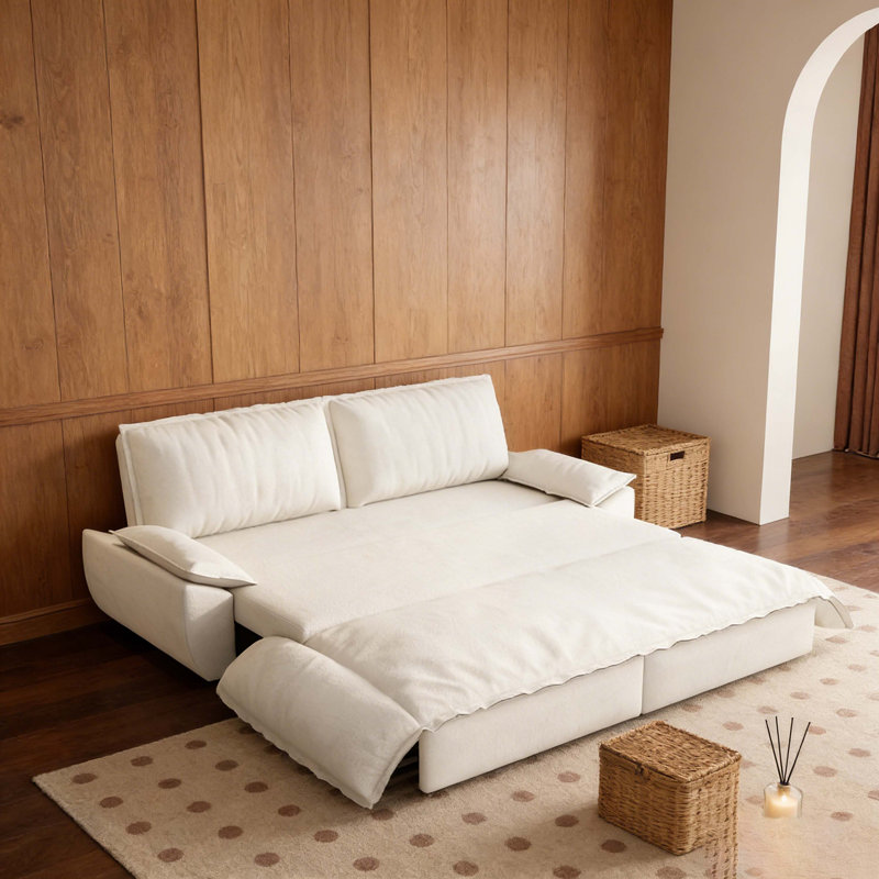 Canapé-lit escamotable de 73,2 po, canapé-lit convertible 3-en-1, causeuse en velours multifonctionnel, beige / blanc