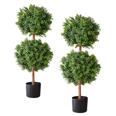 Artificial Topiary Boxwood Double Ball, 36 inch Faux Boxwood Plant Balls, Fake Silk Tree Look Real, Easy Assembly for Decor Front Porch Outdoor Patio Garden Balcony Backyard Indoor