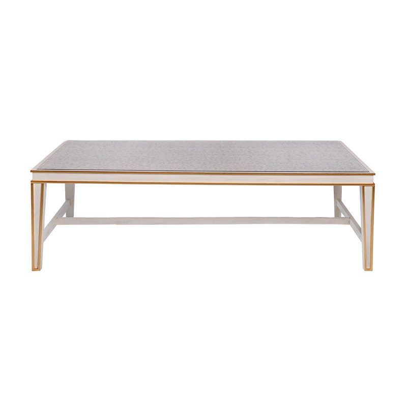 Table basse carrée à 4 pieds Lilly, Blanc antique, H 18,5 po x L 60 po x l 30 po