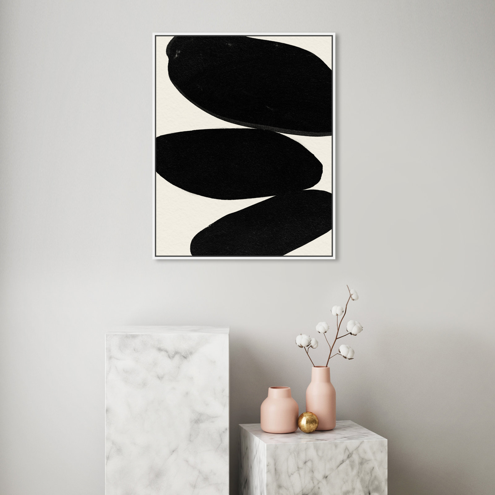 Beige and Black Abstract Modern Print, 31" H x 25" W, White