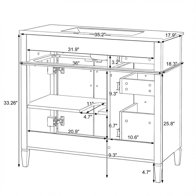 Meuble-lavabo 36 po avec lavabo, Blanc
