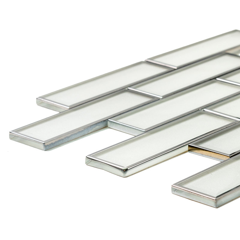 Athena 12" x 12" Glass Brick Joint Mosaic Wall Tile, Silver