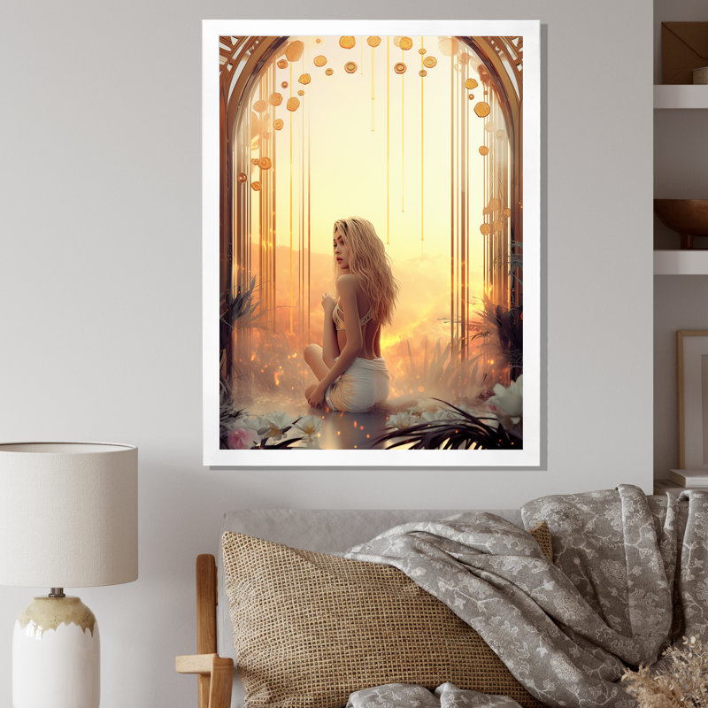 Art nouveau, grâce mystérieuse - impression, H 20 po x l 12 po x P 1 po, Cadre simple blanc