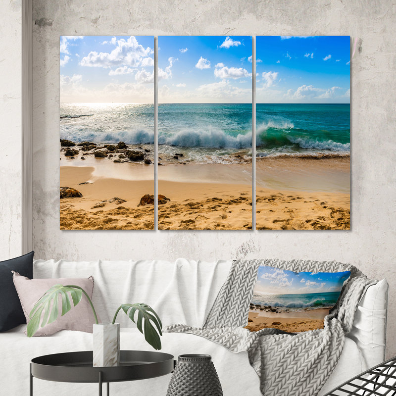 «Blue Waves Breaking On Tropical Beach», reproduction d'art sur toile nautique et côtière, H 40 po x l 60 po x P 1 po