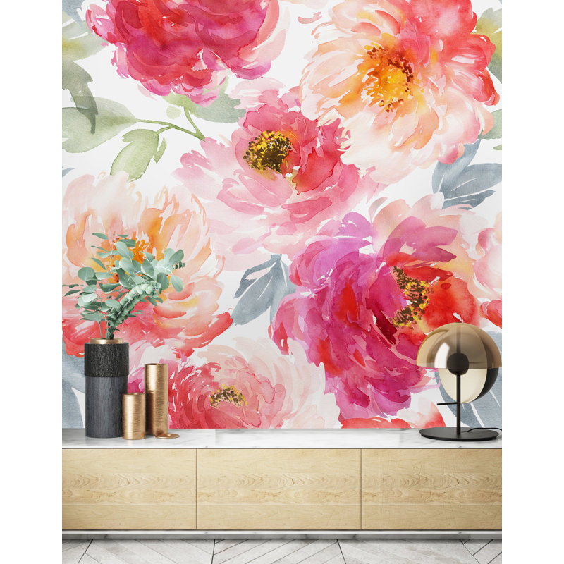 Panneau mural 4 pièces pivoines Konawa, L 8,33 pi x l 100 po