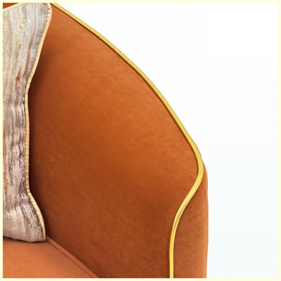 Sofa Couch Velvet Upholstered Couch, Orange for Living Room, Bedroom, Apartment