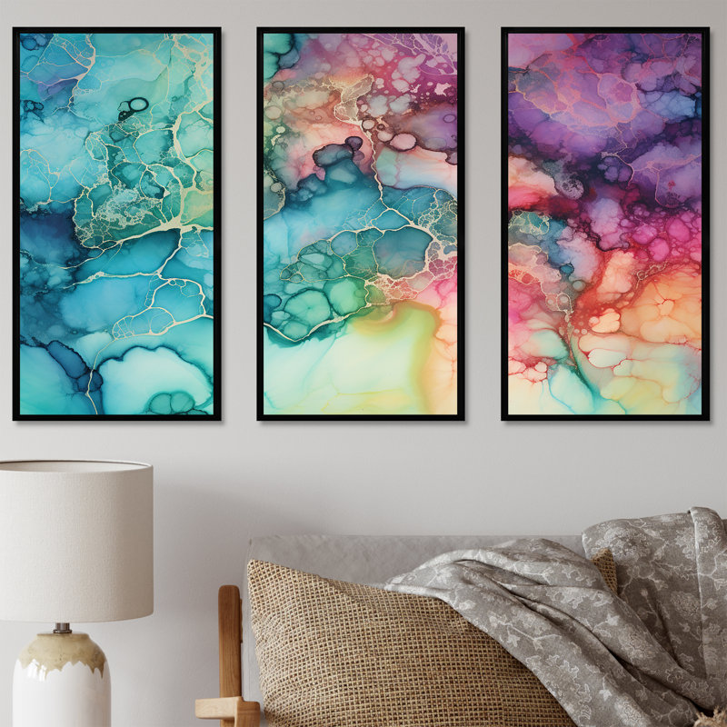 Ensemble de salon mural Cilgia - Aurora Borealis, H 28 po x l 36 po x P 1 po, Cadre flottant noir
