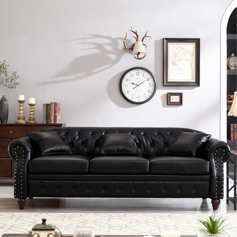 Espace salon 85,8 po avec espace de rangement, similicuir noir classique, pour le salon, noir, Noir