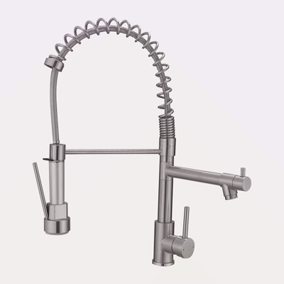 Commercial Kitchen Faucet With Pull Down Sprayer, Stainless Steel Single Handle Single Lever Kitchen Sink Faucet