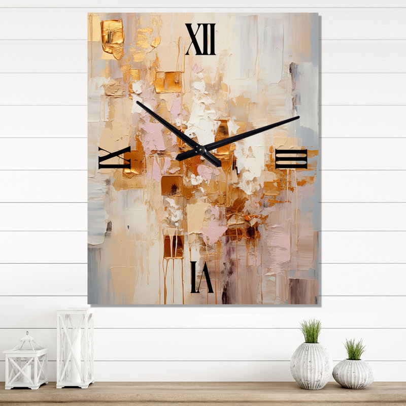 Sudden Blossoming en or rétro I - horloge murale moderne géométrique, H 28 po x l 12 po x P 1 po