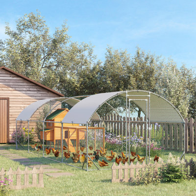Walk-In Chicken Run Galvanised Chicken Coop with Covers 7.6 x 2.8 x 2m
