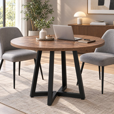 Table de conférence ronde de 31,5 po pour 2 à 4 personnes, petite table de réunion avec plateau en bois épais et pieds en métal