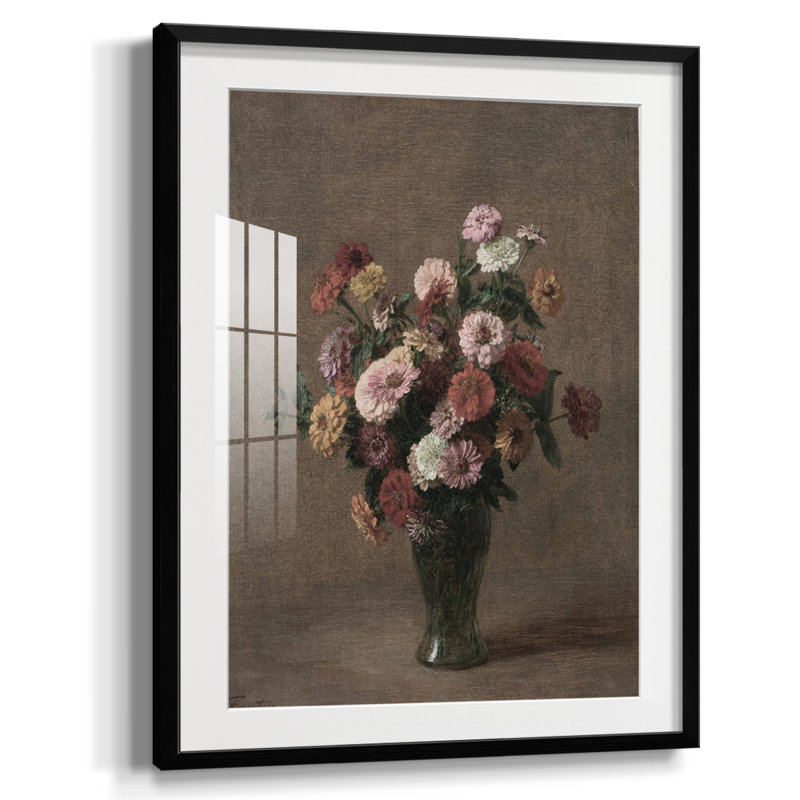 Imprimé floral rétro CXIX - impression encadrée, Noir
