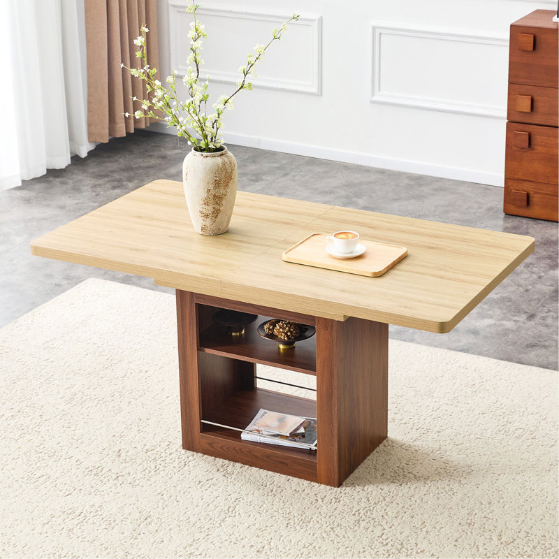 Une table de salle à manger extensible avec espace de rangement, une table de salle à manger extensible de 59 à 71 pouces. Table à tirer rectangulaire avec cadre en panneau de fibres à densité moyenne robuste pouvant accueillir de 4 à 8 personnes.