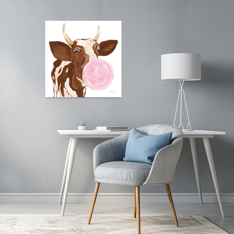 Vache Bubblegum, vache contemporaine, art animalier, H 24 po x l 24 po