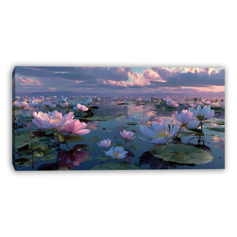 «Lotus Evening Calm», art mural sur toile tendue, H 27,5 po x l 55 po x P 1,5 po