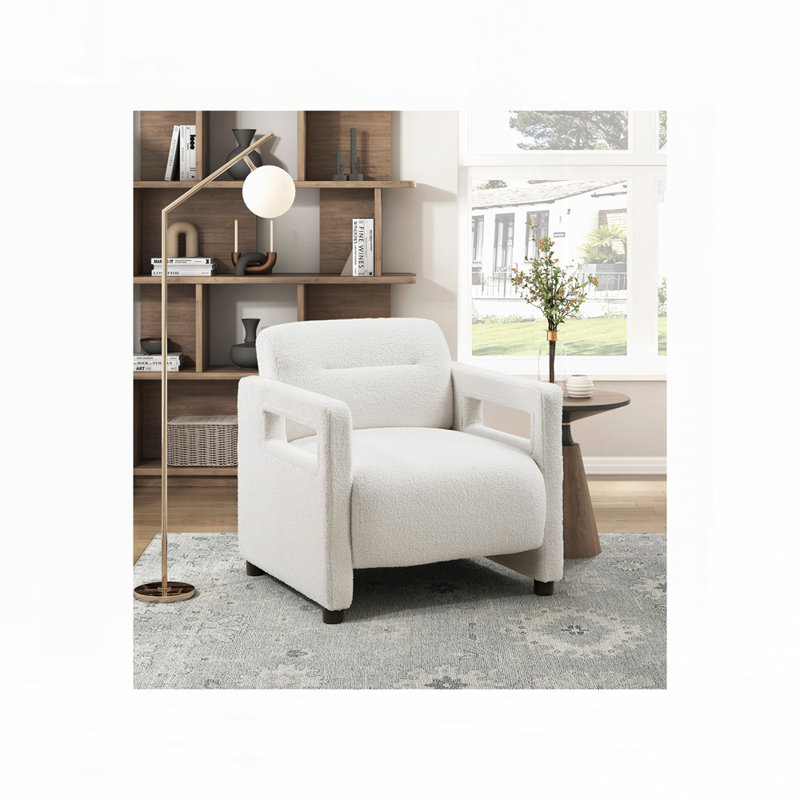Uma 30" Wide Modern Bouclé Accent Chair with Sculpted Arms & Plush Cushioning - Beige, Beige