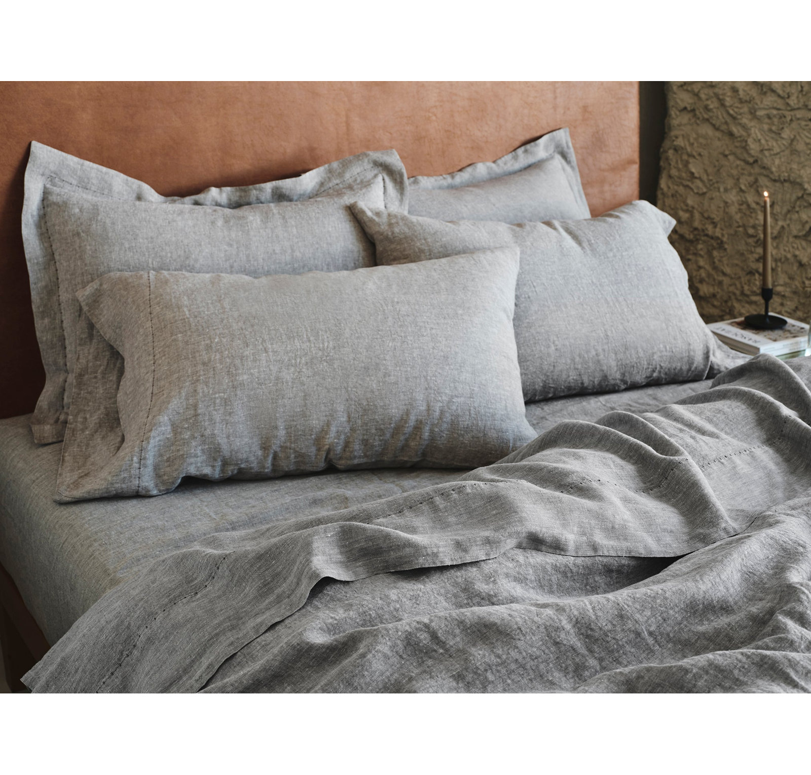Coyuchi Organic Relaxed Linen Fitted Sheet, Queen Fitted Sheet, Slate Chambray