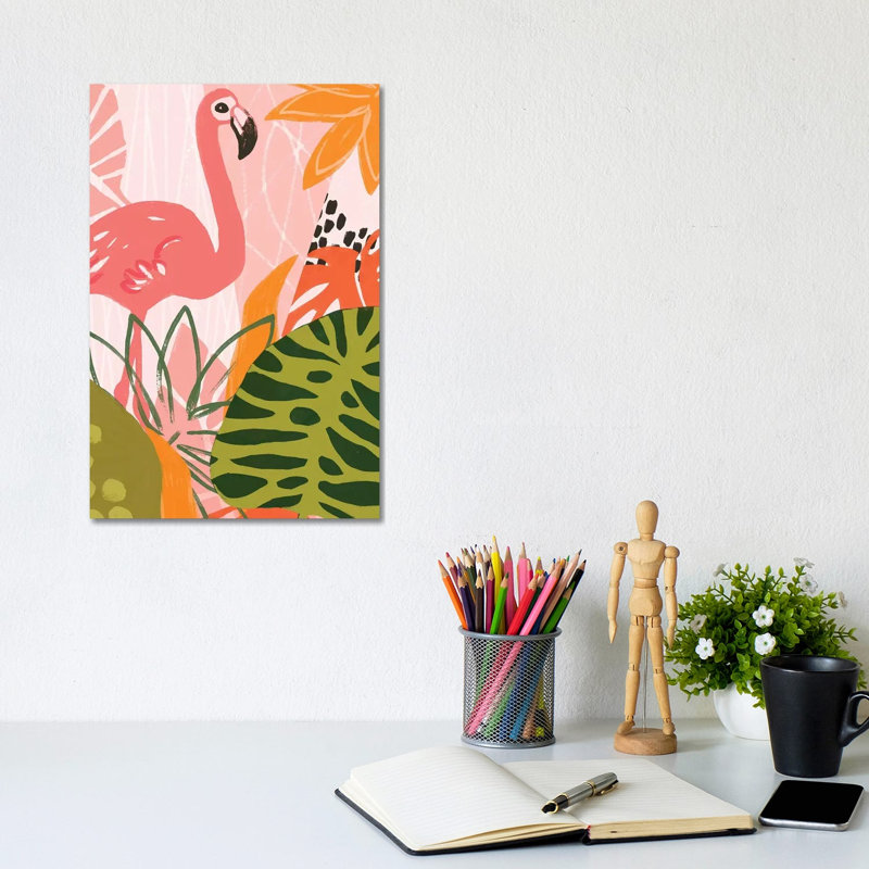 Jungle Flamingo II by June Erica Vess - Wrapped Canvas Gallery-Wrapped Canvas Giclée, 30.48cm H x 20.32cm W