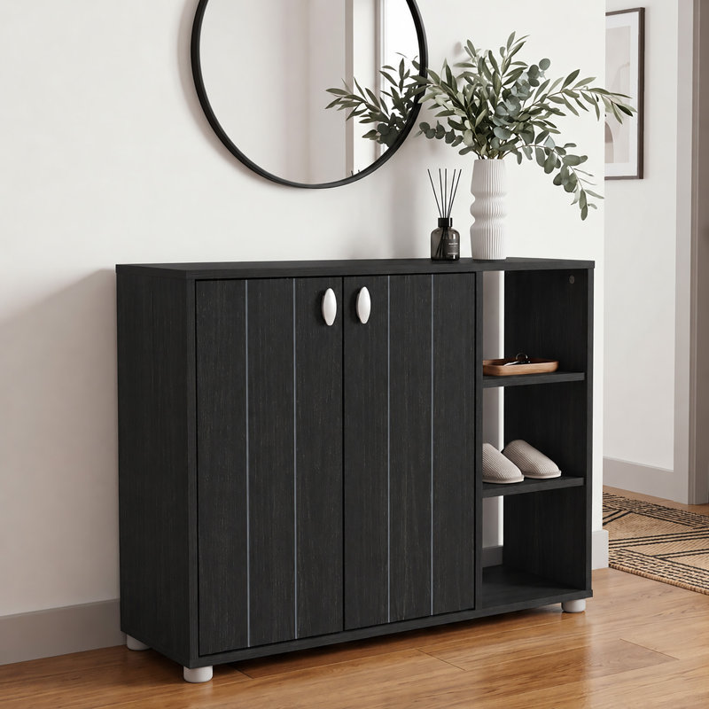 12 Pair Shoe Storage Cabinet, Rustick Black Oak