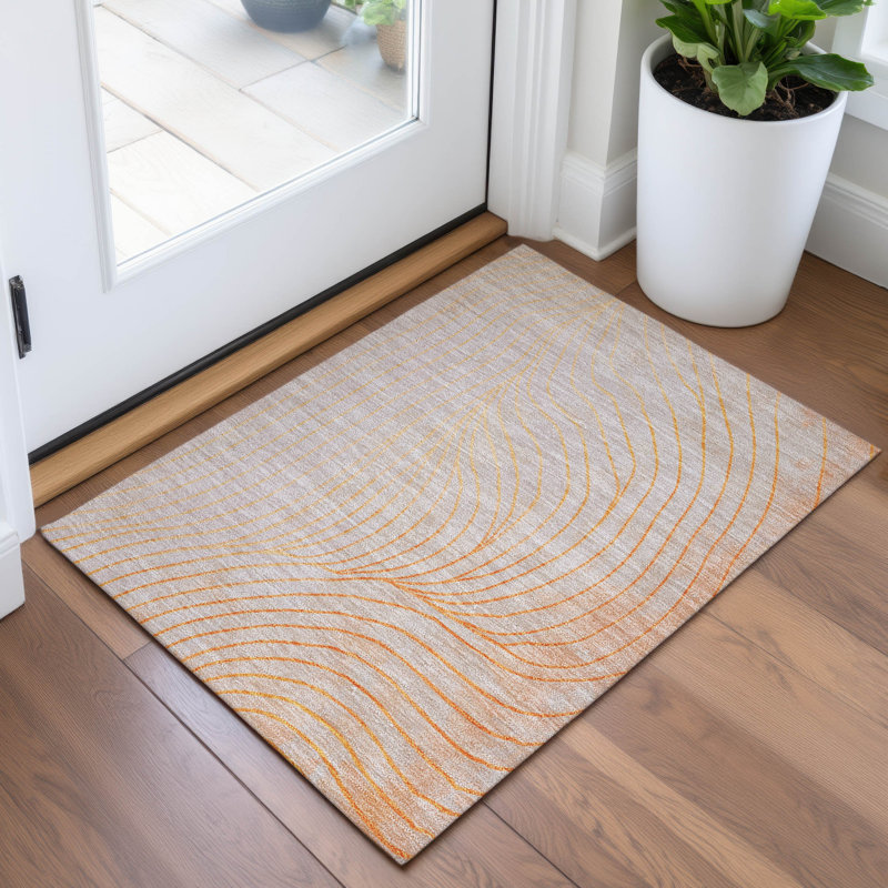 Tapis orange intérieur / extérieur lavable à la machine Xhevrie, Rectangle 1 pi 8 po x 2 pi 6 po