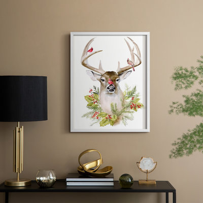 Holiday Deer Collection B Framed Print - Solid Wood