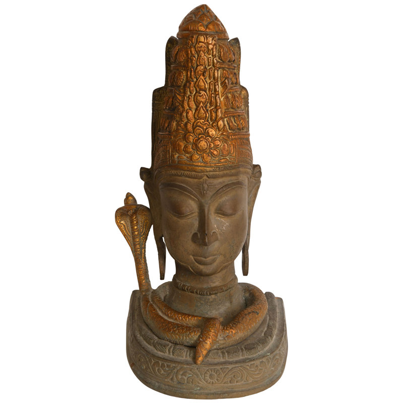 Tête de shiva en laiton fait à la main 8 pouces Mukhalinga | Sculpture spirituelle indienne pour autel et espace de méditation