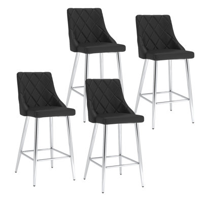 Contemporary Faux Leather and Metal 26" Counter Stool, Set of 4 - Chrome by Orren Ellis