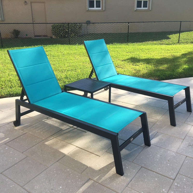 PURPLE LEAF Outdoor Chaise Lounge Set of 2 Aluminum Patio Lounge Chair with Wheels and Side Table Pool Chaise Lounge Chair for Outdoor Backyard Poolside Turquoise Blue