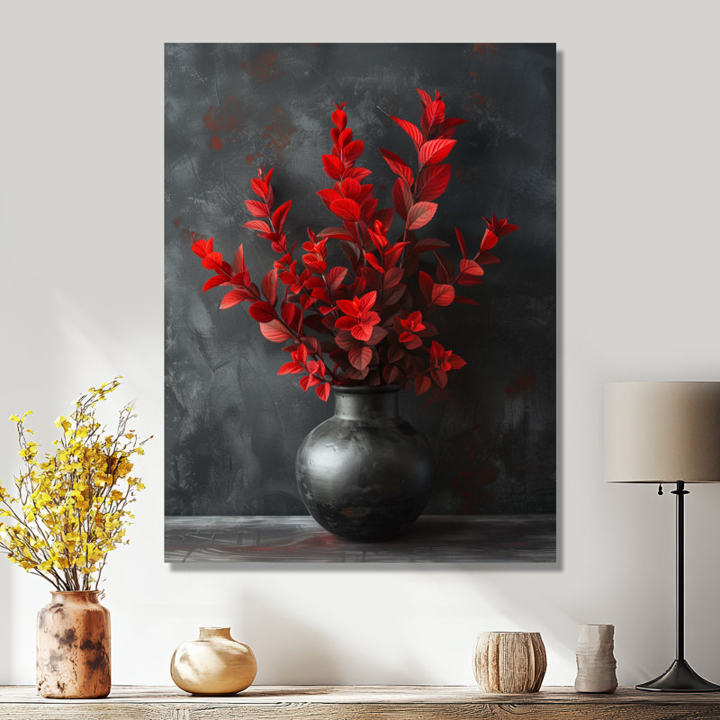 Décoration murale rouge rouge noir eucalyptus III - eucalyptus, H 20 po x l 12 po x P 1 po, Toile tendue