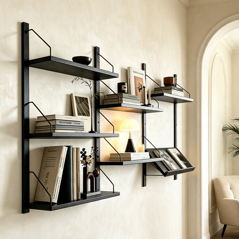 3 tablettes murales en bois massif, présentoir à décor moderne pour chambre à coucher, salle de bain, cuisine, salon
